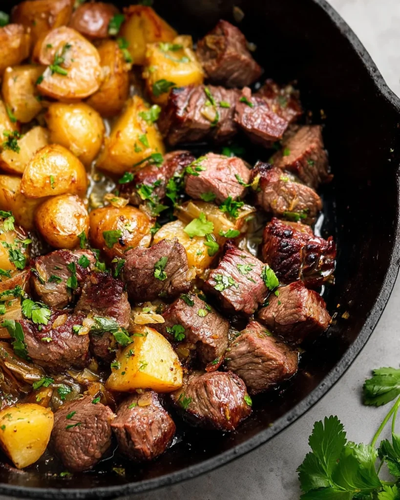 Creamy Garlic Butter Steak Bites and Potatoes