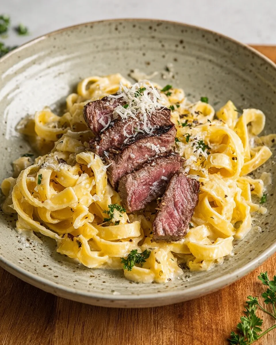 Creamy Garlic Parmesan Steak Pasta