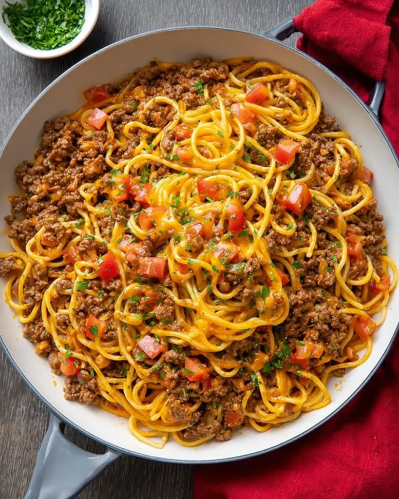 One Pot Taco Spaghetti